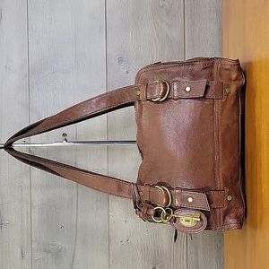 Fossil Brown Leather Satchel Shoulder Bag Handbag Purse